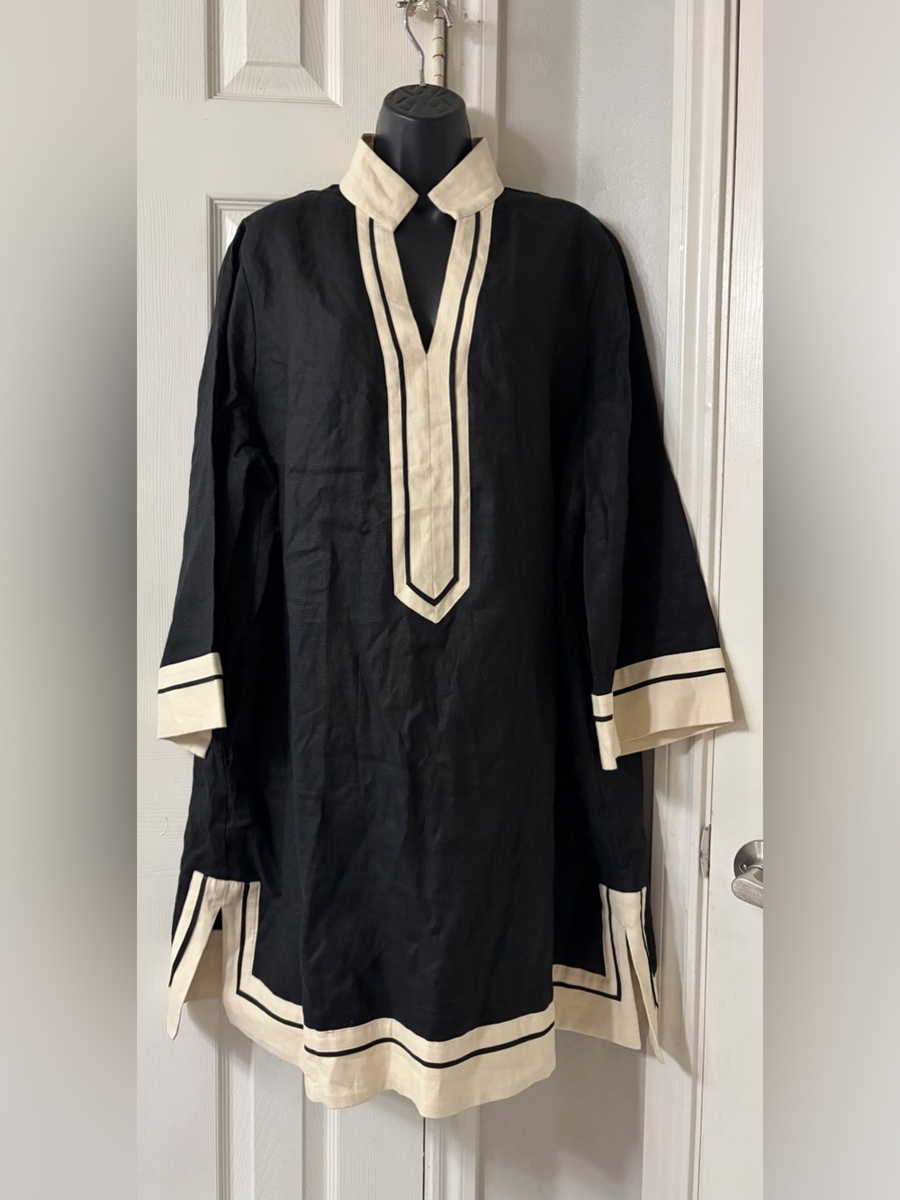 Tuckernuck Collins Black Tan Linen Caftan Tunic Dress Size XXXL 3XL Plus Size